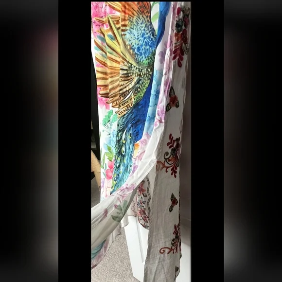 Aratta Vibrant Floral and Peacock Long Sleeve Dress - Picture 5 of 7